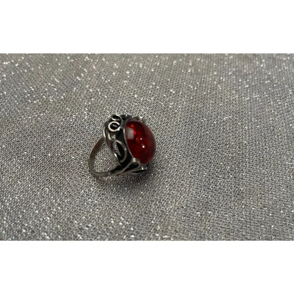 Vintage 90s Amber Sterling Silver Ring Size 4 1990s Retro Art Nouveau Whimsigoth